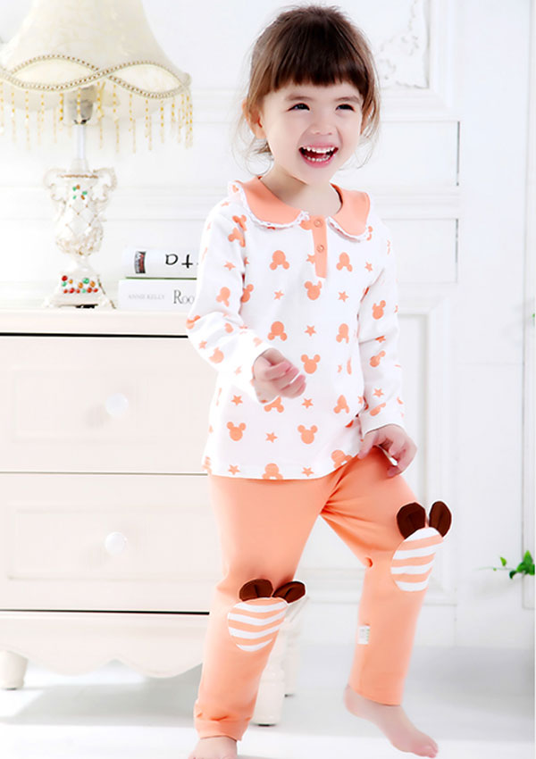 Baby girl beautiful orange 2pcs pajamas sets